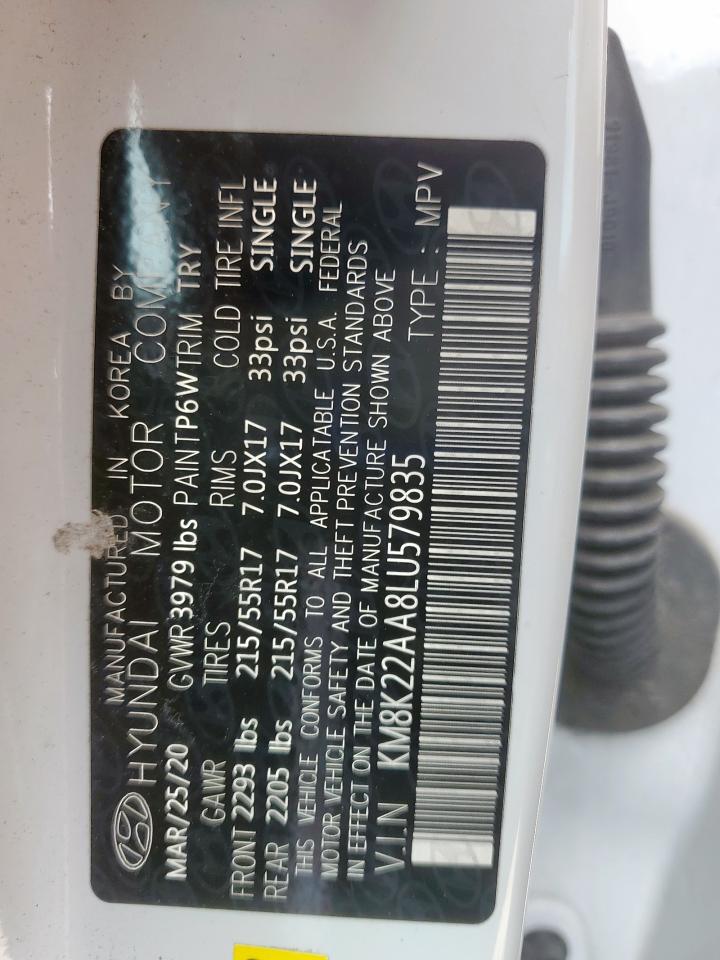 2020 Hyundai Kona Sel VIN: KM8K22AA8LU579835 Lot: 61685855