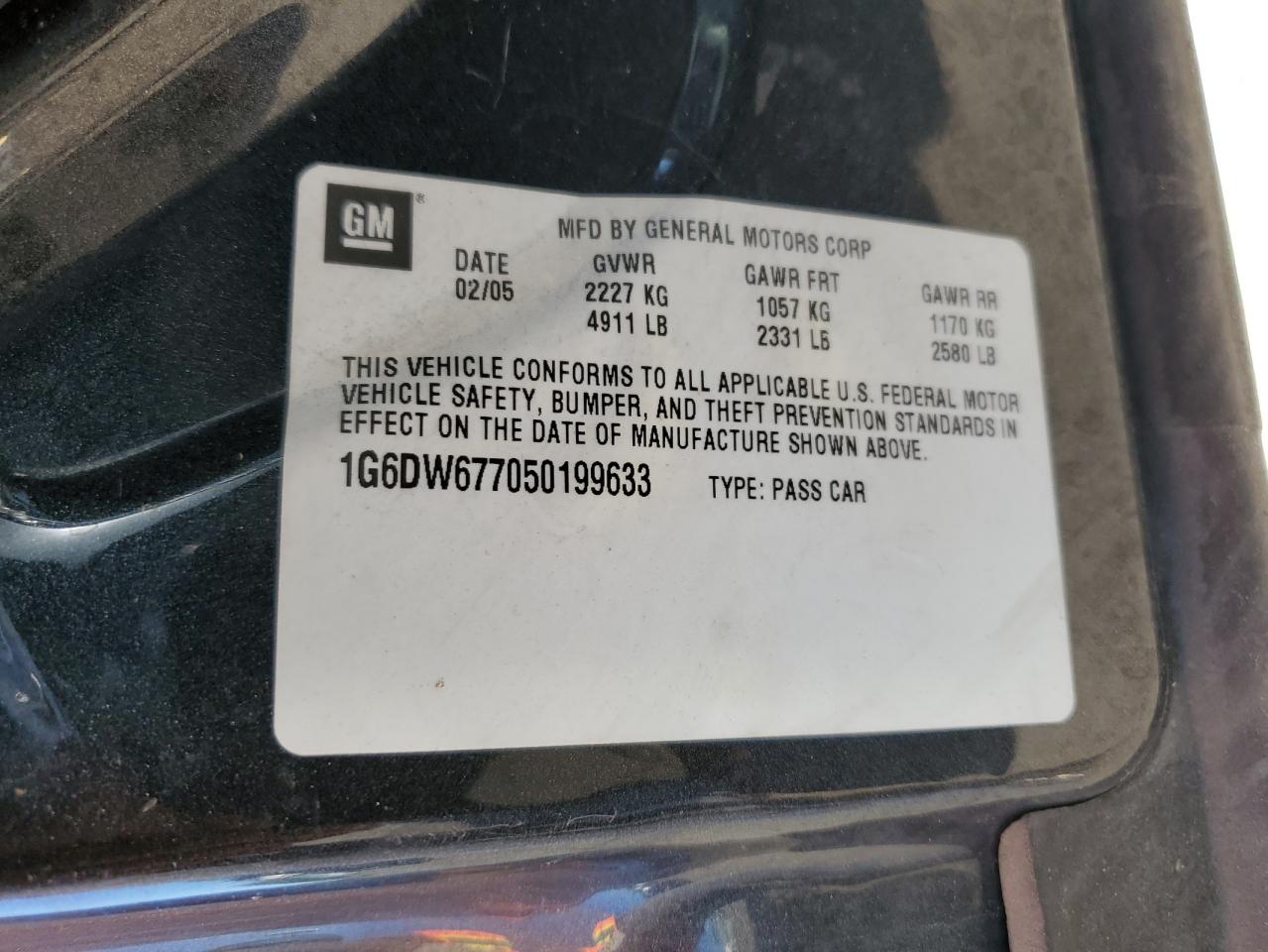 2005 Cadillac Sts VIN: 1G6DW677050199633 Lot: 61554705