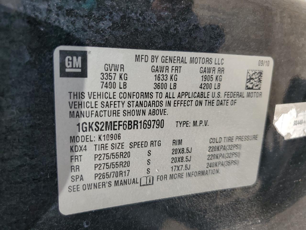 2011 GMC Yukon Xl Denali VIN: 1GKS2MEF6BR169790 Lot: 62511885