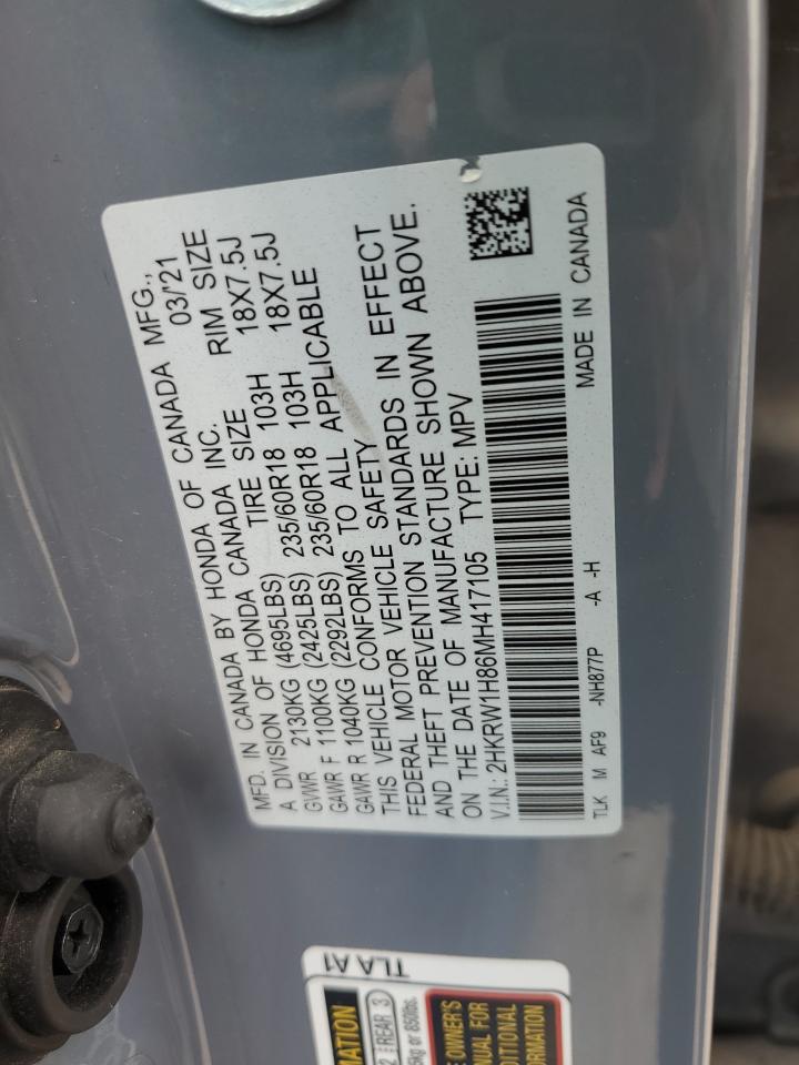 2021 Honda Cr-V Exl VIN: 2HKRW1H86MH417105 Lot: 62543695