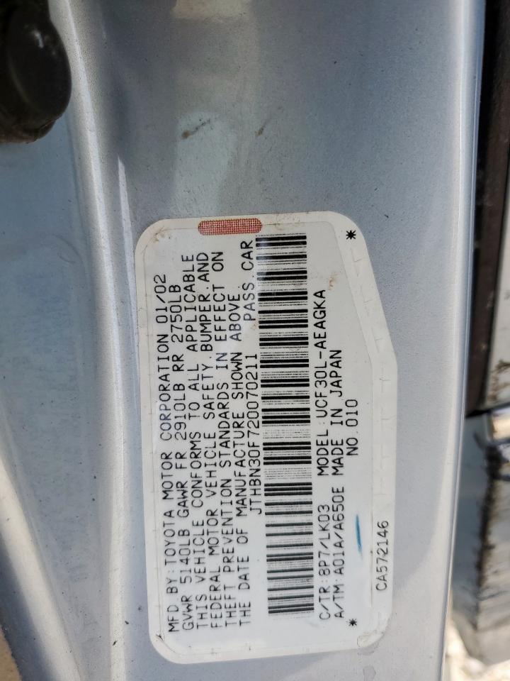 2002 Lexus Ls 430 VIN: JTHBN30F720070211 Lot: 61364185