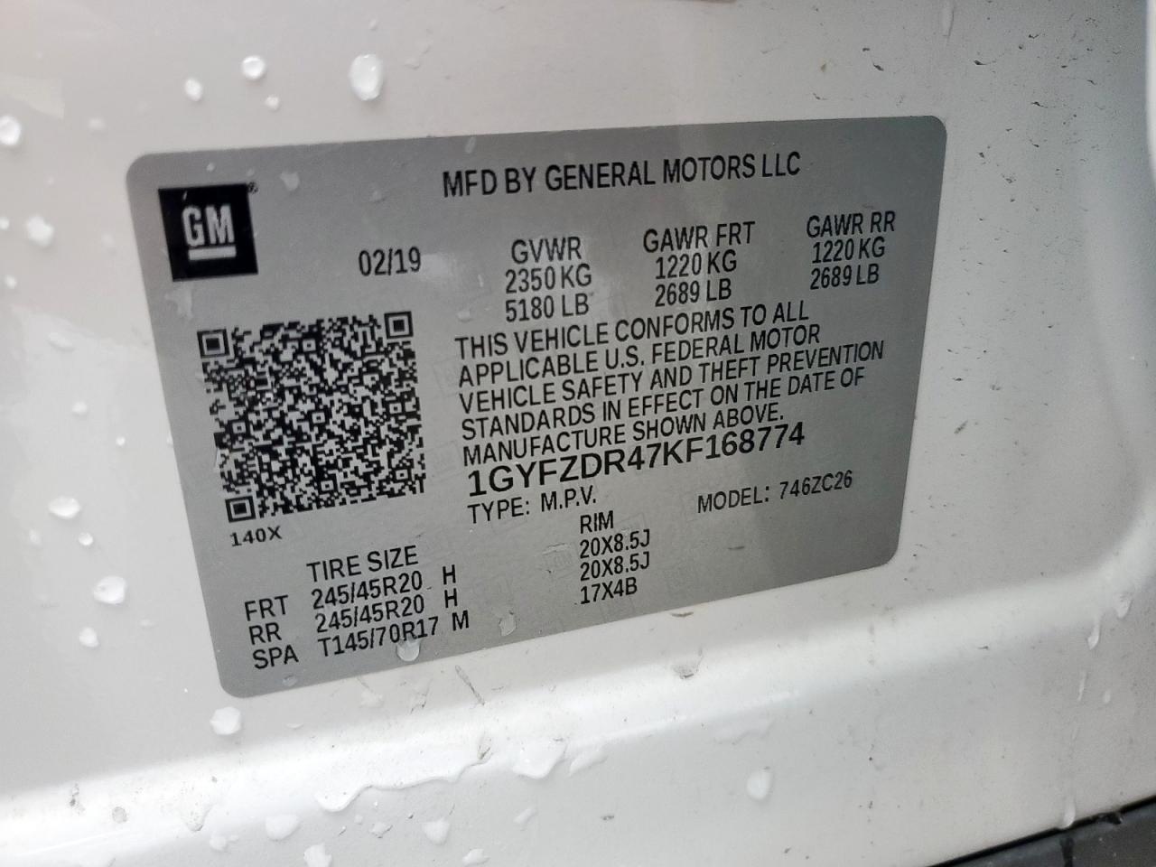 2019 Cadillac Xt4 Premium Luxury VIN: 1GYFZDR47KF168774 Lot: 60318075