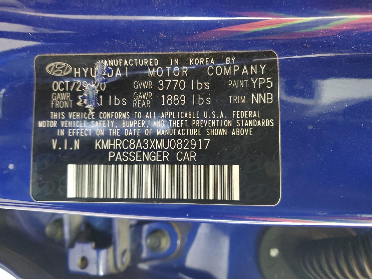 2021 Hyundai Venue Sel VIN: KMHRC8A3XMU082917 Lot: 61065915