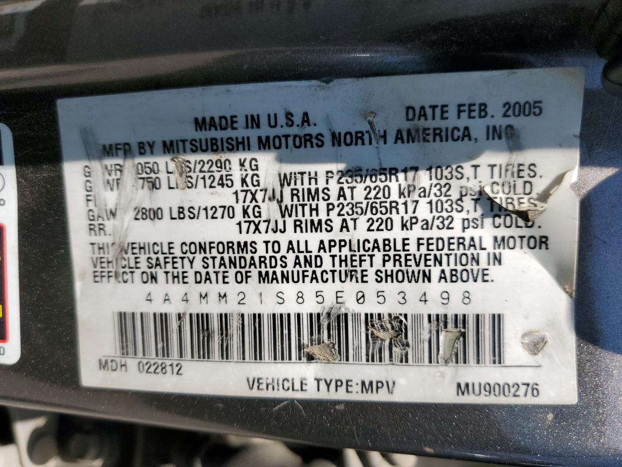 2005 Mitsubishi Endeavor Ls VIN: 4A4MM21S85E053498 Lot: 62748965