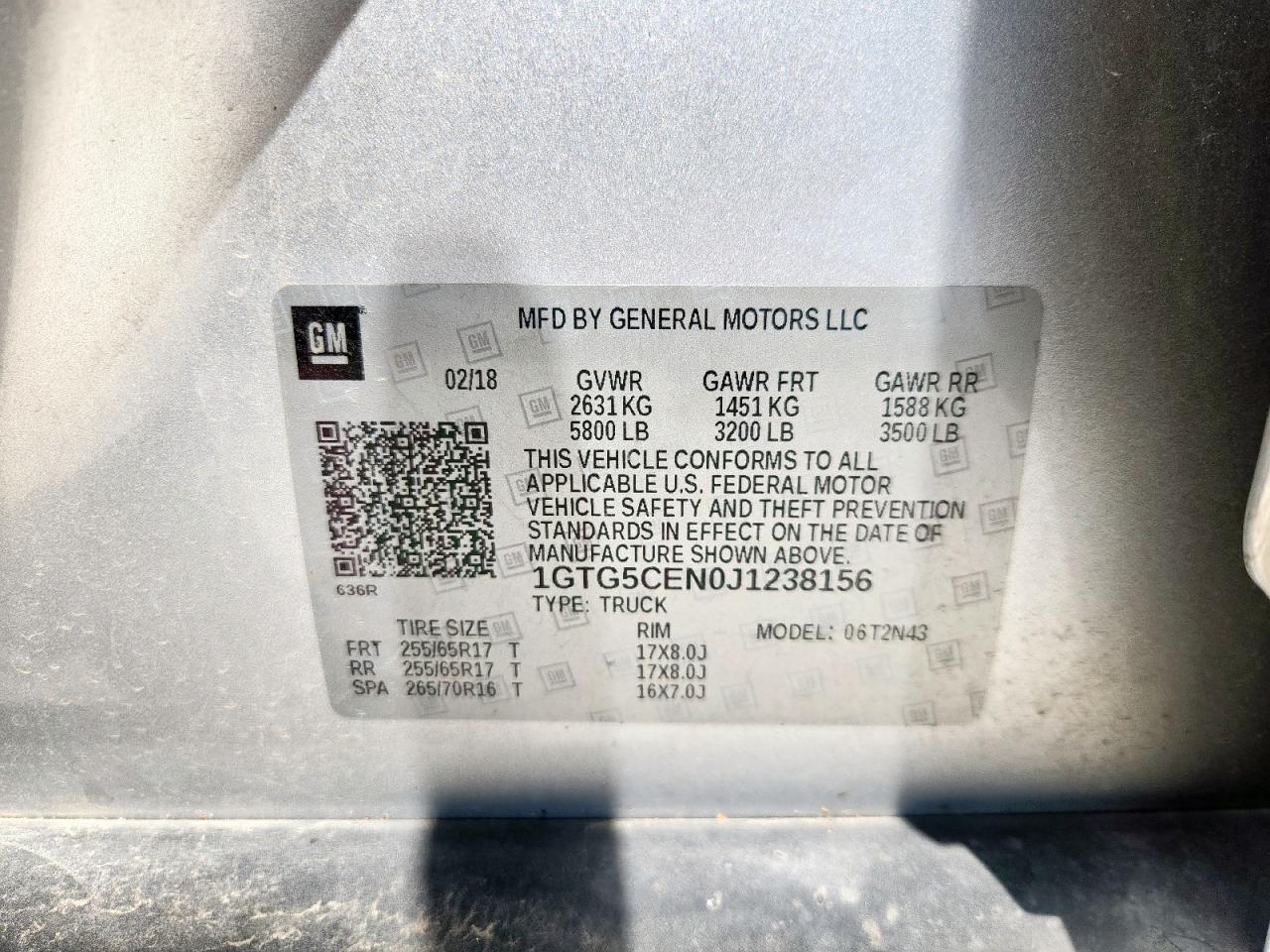 2018 GMC Canyon Sle VIN: 1GTG5CEN0J1238156 Lot: 59991725