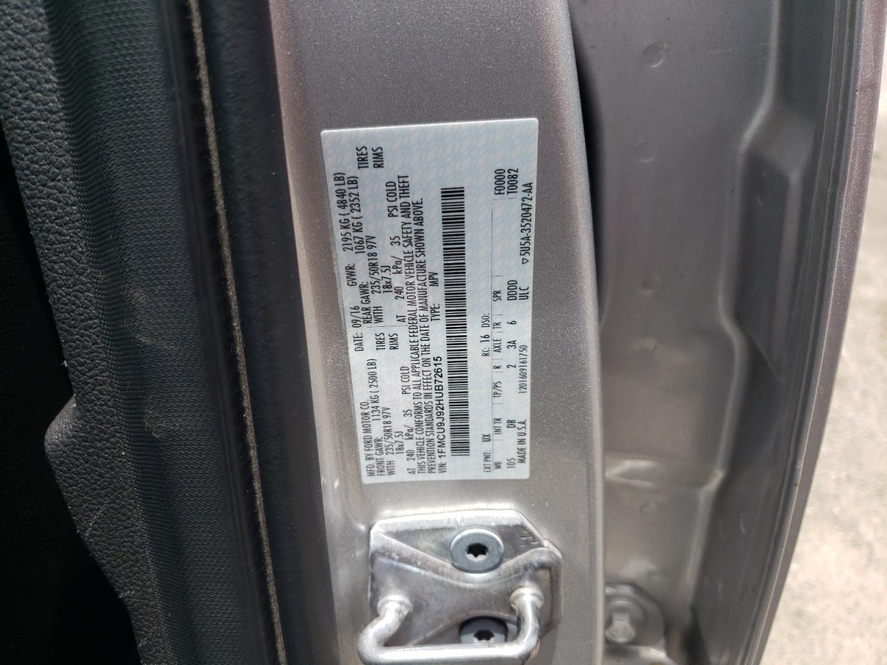 2017 Ford Escape Titanium VIN: 1FMCU9J92HUB72615 Lot: 63051195