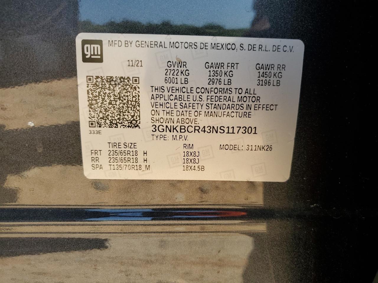 2022 Chevrolet Blazer 2Lt VIN: 3GNKBCR43NS117301 Lot: 62365485