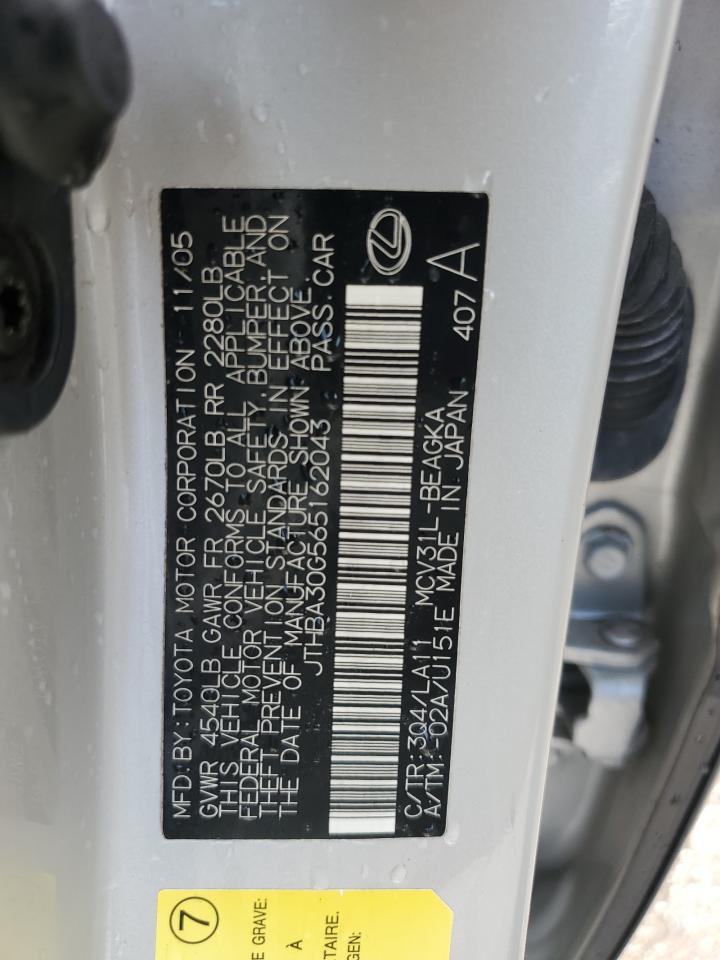 2006 Lexus Es 330 VIN: JTHBA30G565162043 Lot: 62913165