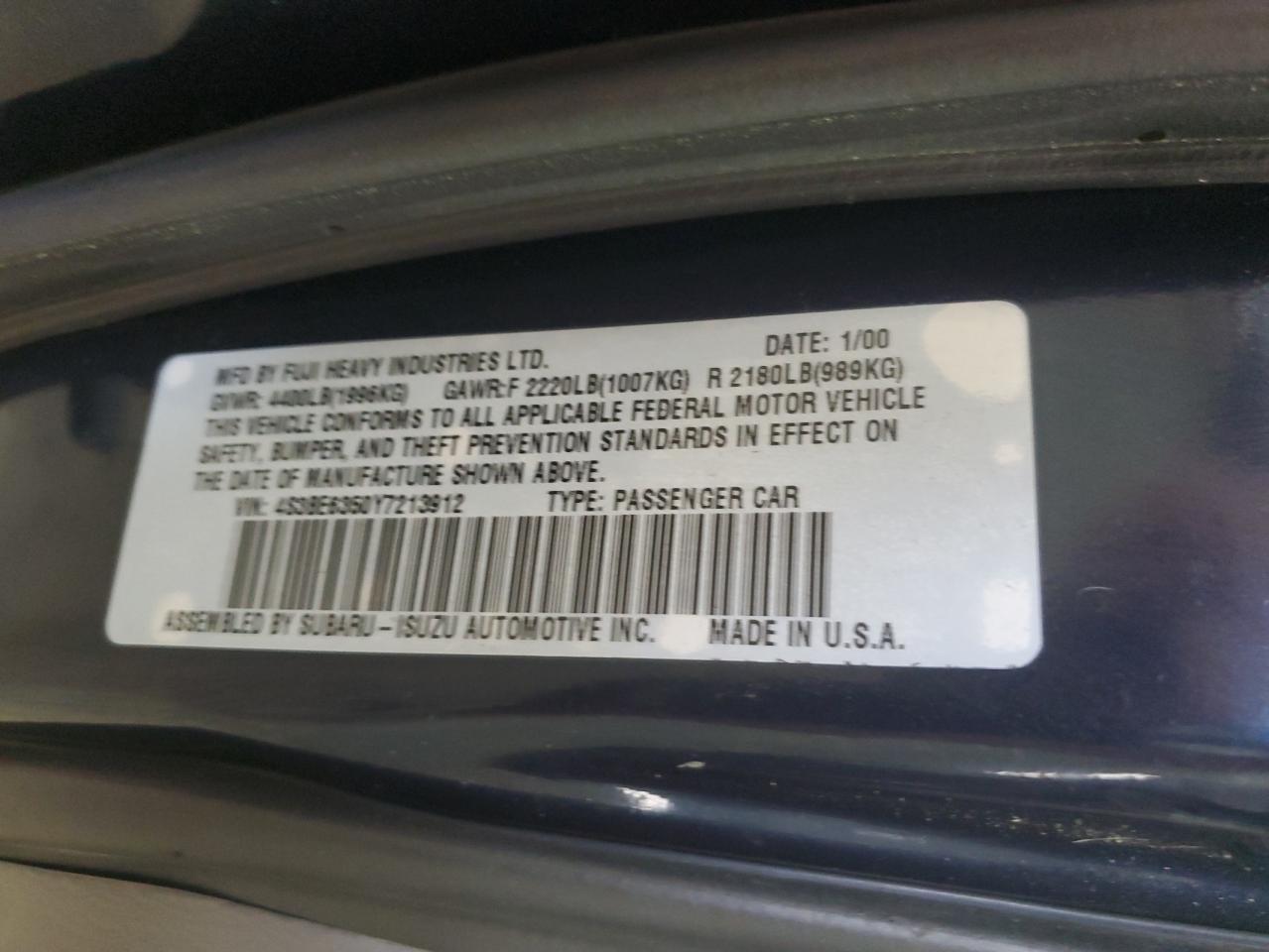 2000 Subaru Legacy L VIN: 4S3BE6350Y7213912 Lot: 62061975