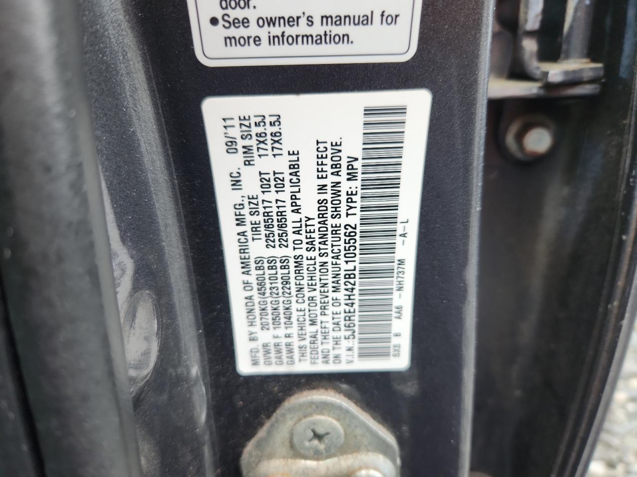 2011 Honda Cr-V Se VIN: 5J6RE4H42BL105562 Lot: 62554635