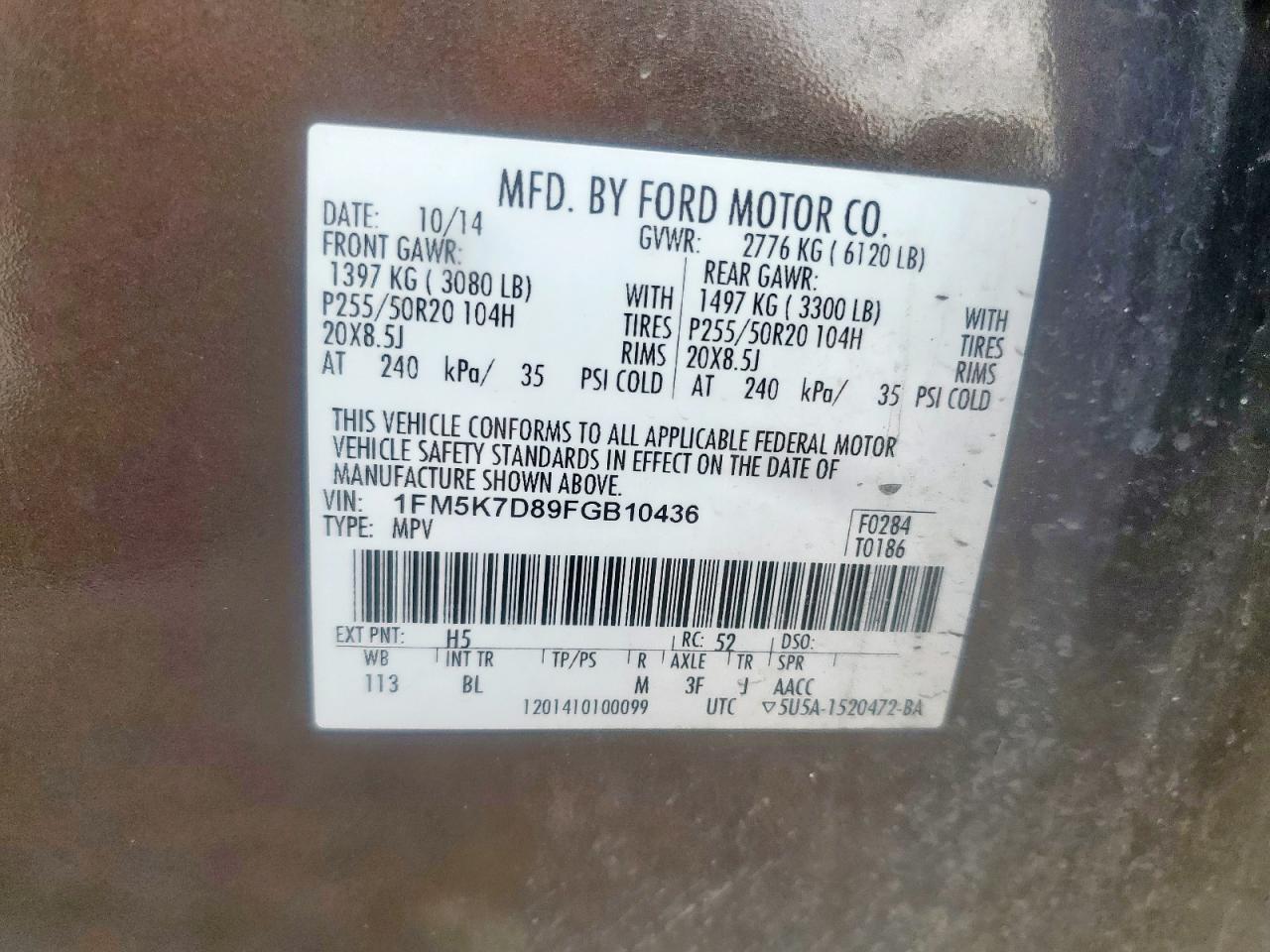FORD EXPLORER 2015 VIN 1FM5K7D89FGB10436 photo 13