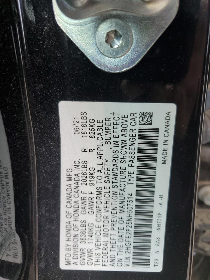 HONDA CIVIC 2022 VIN 2HGFE2F25NH507514 фото 13