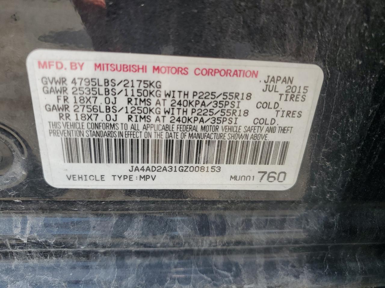 2016 Mitsubishi Outlander Es VIN: JA4AD2A31GZ008153 Lot: 62667435
