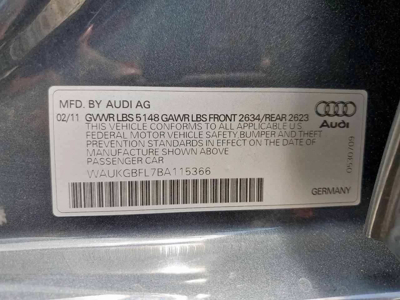 2011 Audi S4 Prestige VIN: WAUKGBFL7BA115366 Lot: 62311435