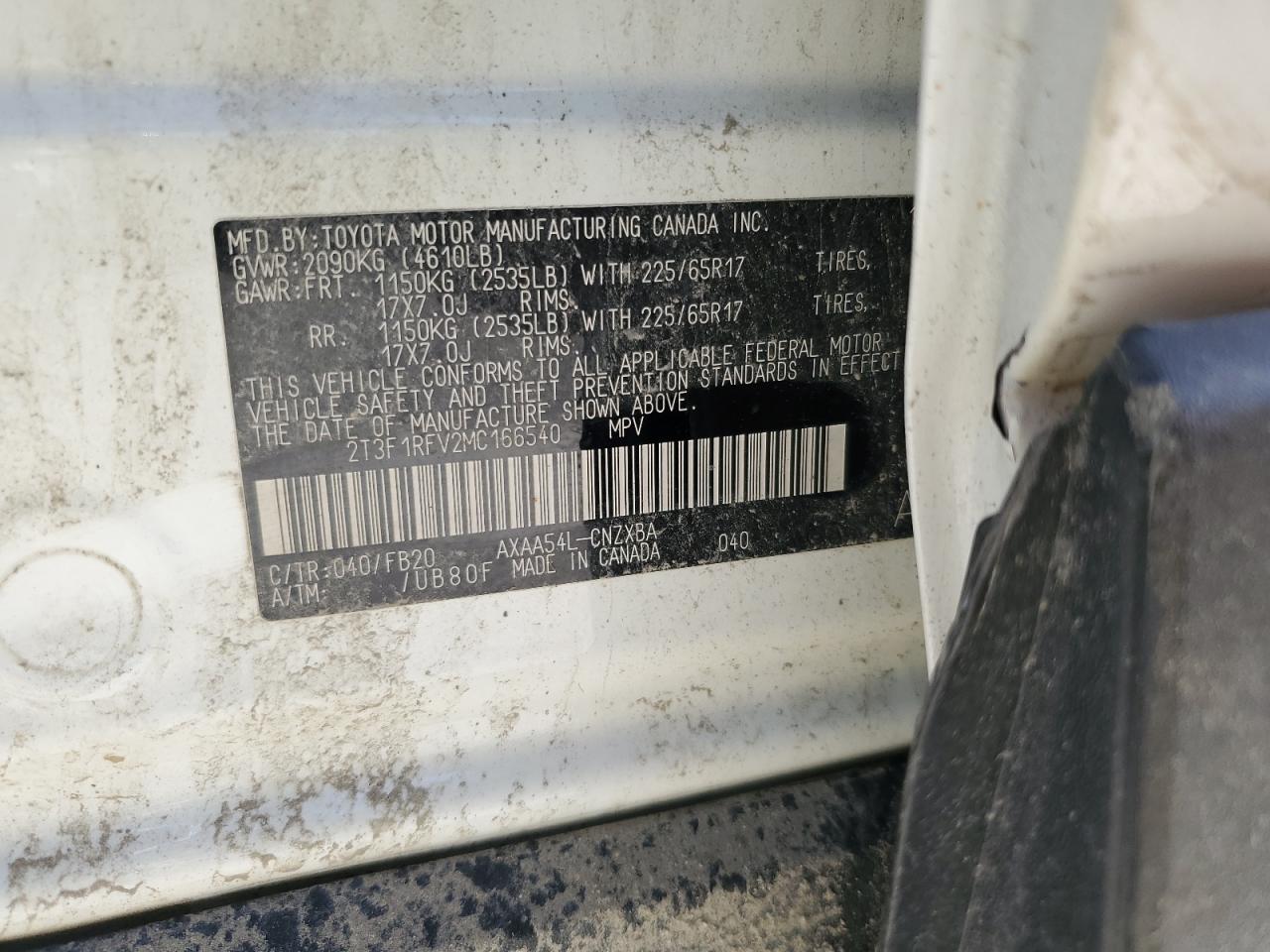 2021 Toyota Rav4 Le VIN: 2T3F1RFV2MC166540 Lot: 61831915