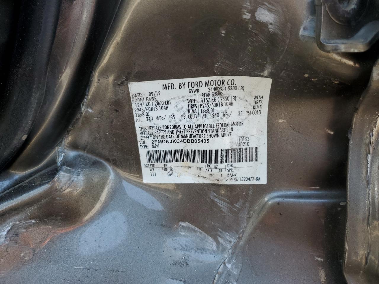 2013 Ford Edge Limited VIN: 2FMDK3KC4DBB05435 Lot: 58691595