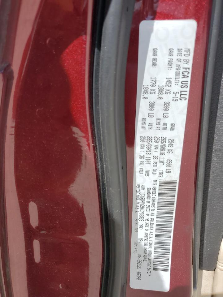 2019 Dodge Durango Sxt VIN: 1C4RDHAG9KC798926 Lot: 62711895