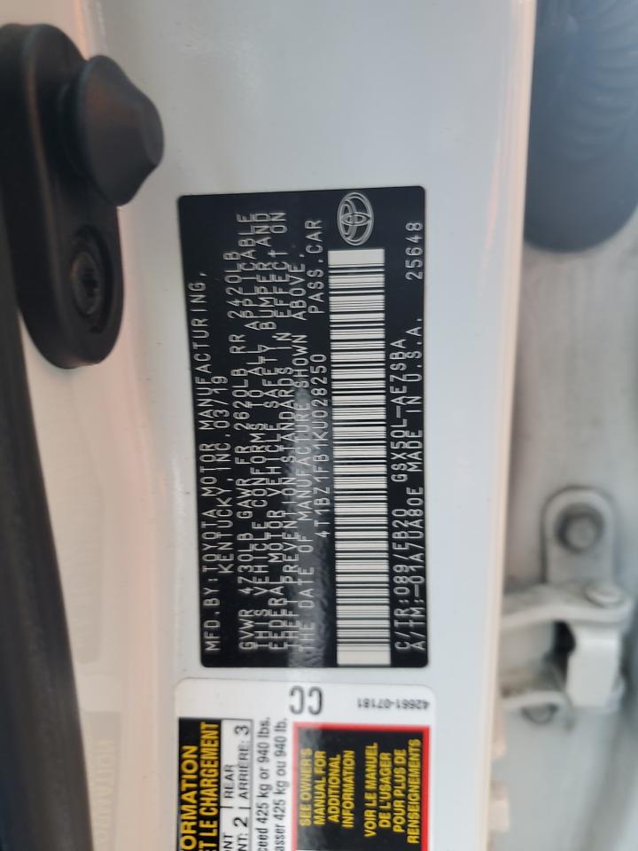 2019 Toyota Avalon Xle VIN: 4T1BZ1FB1KU028250 Lot: 60838745