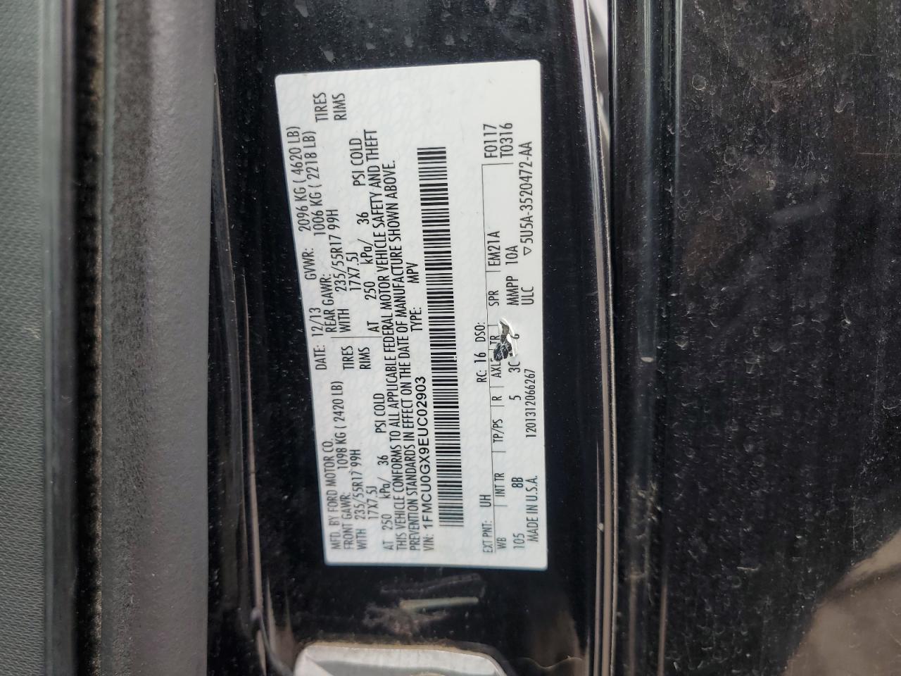 2014 Ford Escape Se VIN: 1FMCU0GX9EUC02903 Lot: 61450965