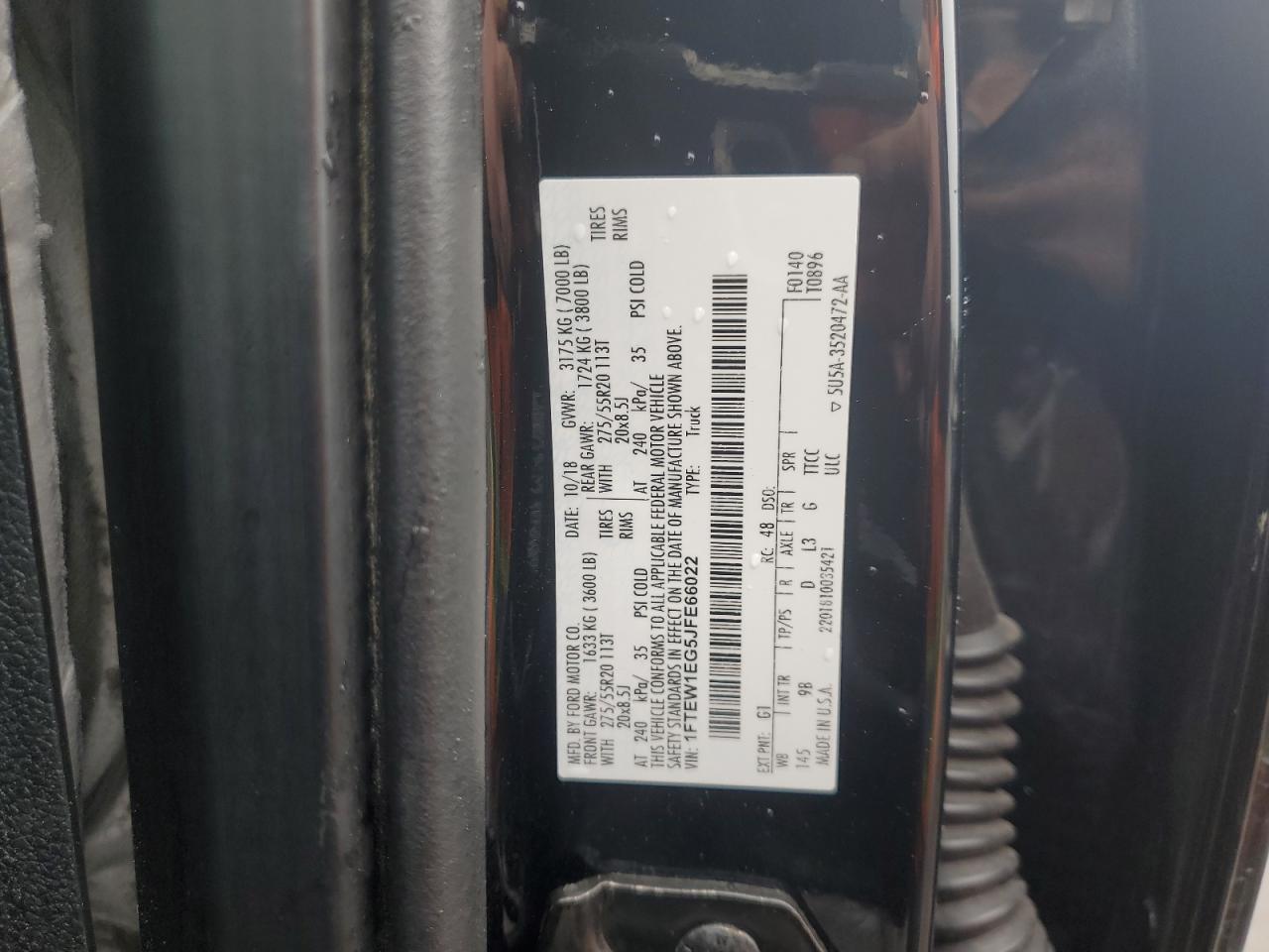 2018 Ford F150 Supercrew VIN: 1FTEW1EG5JFE66022 Lot: 61831875