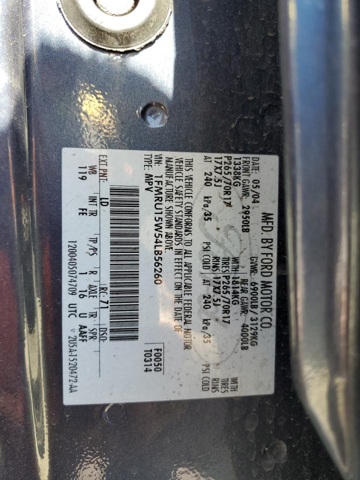 2004 Ford Expedition Xlt VIN: 1FMRU15W54LB56260 Lot: 63097185