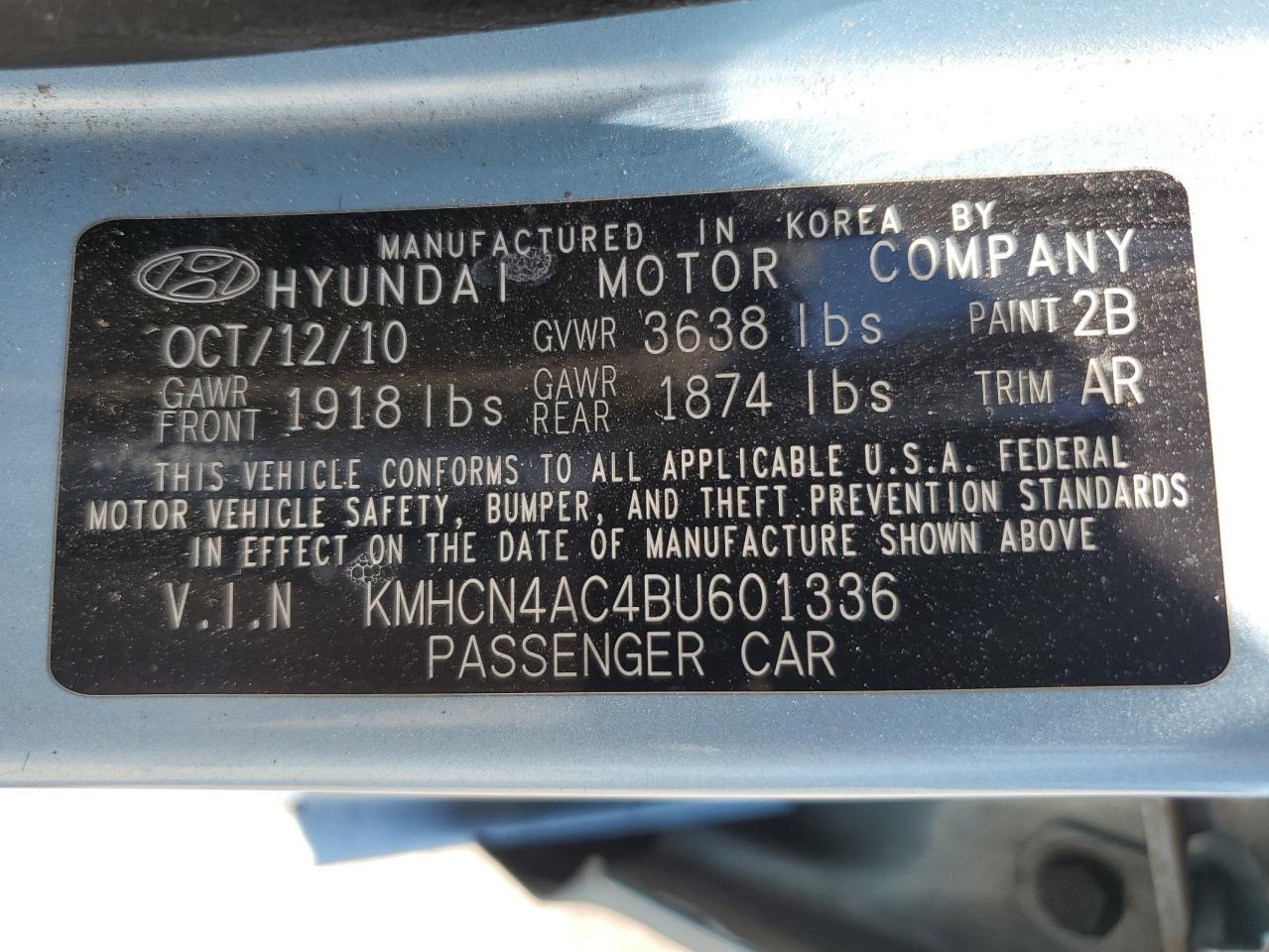 2011 Hyundai Accent Gls VIN: KMHCN4AC4BU601336 Lot: 61555105