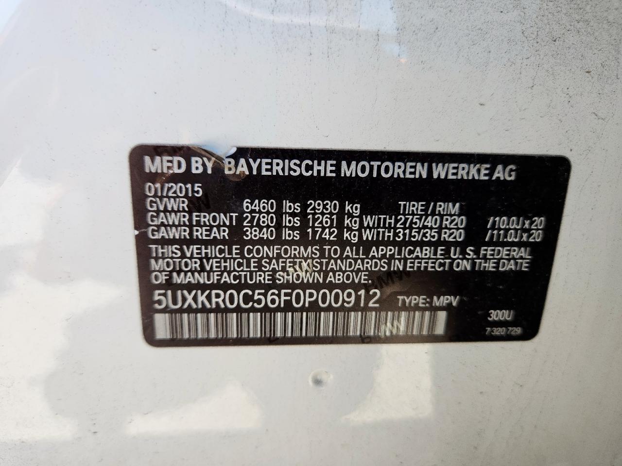 2015 BMW X5 xDrive35I VIN: 5UXKR0C56F0P00912 Lot: 62513725