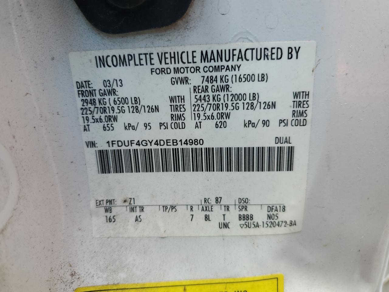 2013 Ford F450 Super Duty VIN: 1FDUF4GY4DEB14980 Lot: 61360575