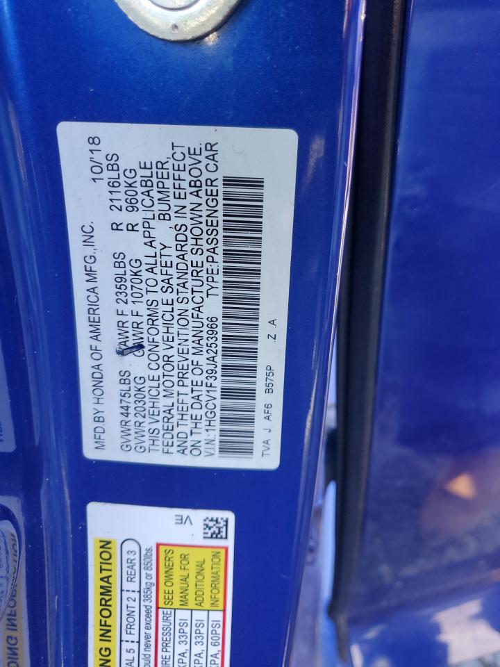 2018 Honda Accord Sport VIN: 1HGCV1F39JA253966 Lot: 63016485