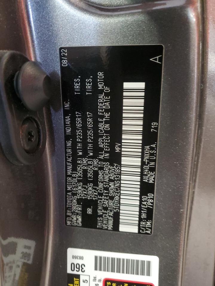 2022 Toyota Sienna Xle VIN: 5TDYRKEC7NS131857 Lot: 61476745