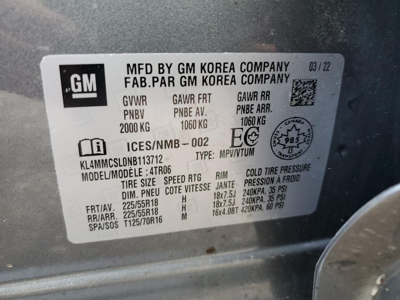 2022 Buick Encore Gx Preferred VIN: KL4MMCSL0NB113712 Lot: 57999035