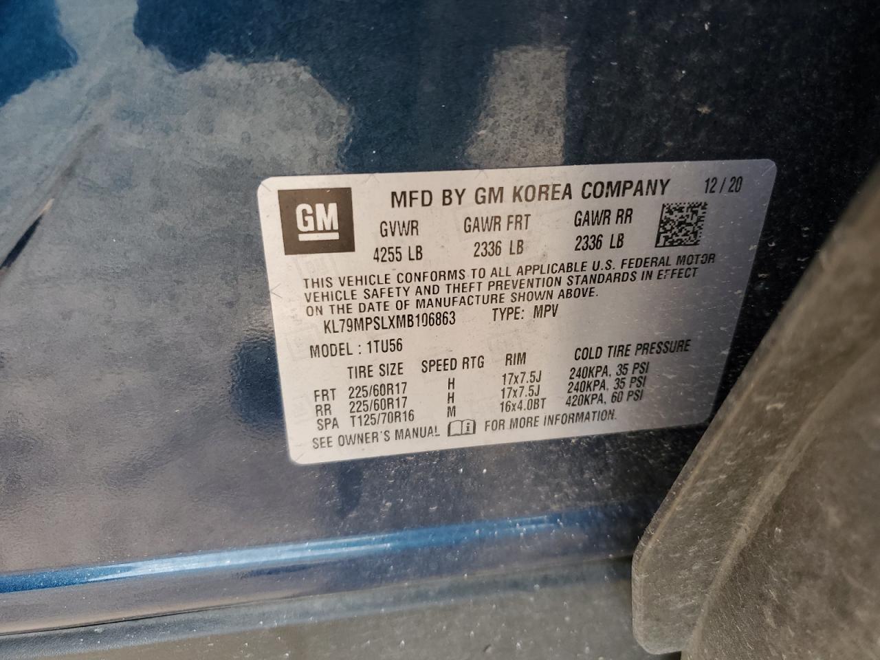 2021 Chevrolet Trailblazer Lt VIN: KL79MPSLXMB106863 Lot: 59607575