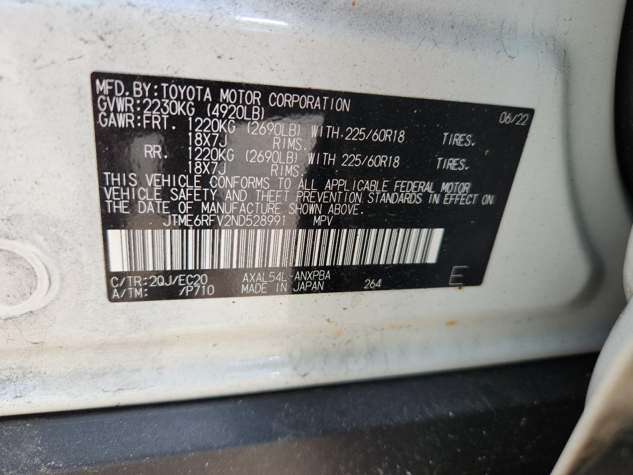 2022 Toyota Rav4 Xse VIN: JTME6RFV2ND528991 Lot: 62377505