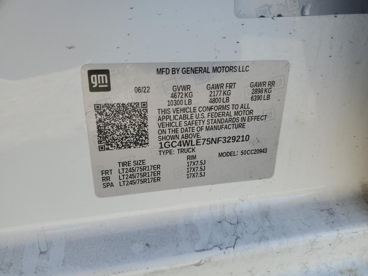 2022 Chevrolet Silverado C2500 Heavy Duty VIN: 1GC4WLE75NF329210 Lot: 60114315