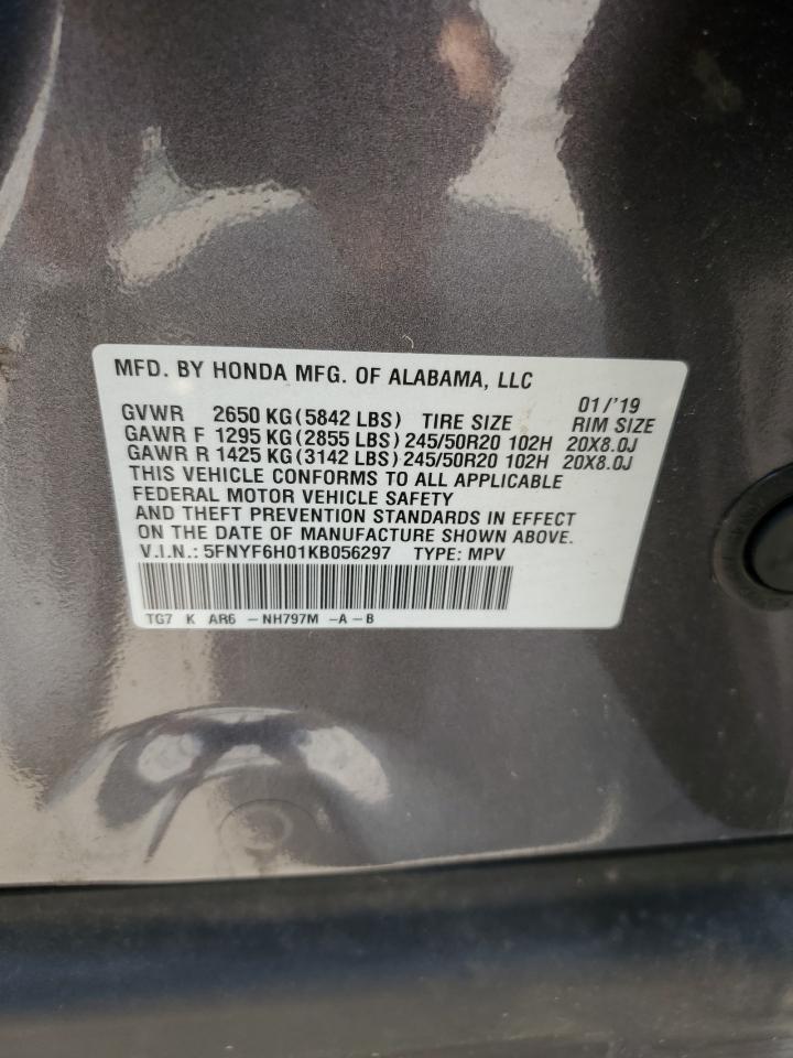 2019 Honda Pilot Elite VIN: 5FNYF6H01KB056297 Lot: 62206975