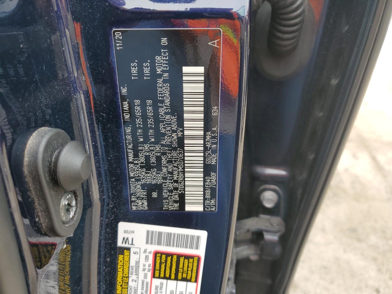 2021 Toyota Highlander Xle VIN: 5TDGZRBH1MS070637 Lot: 60244625