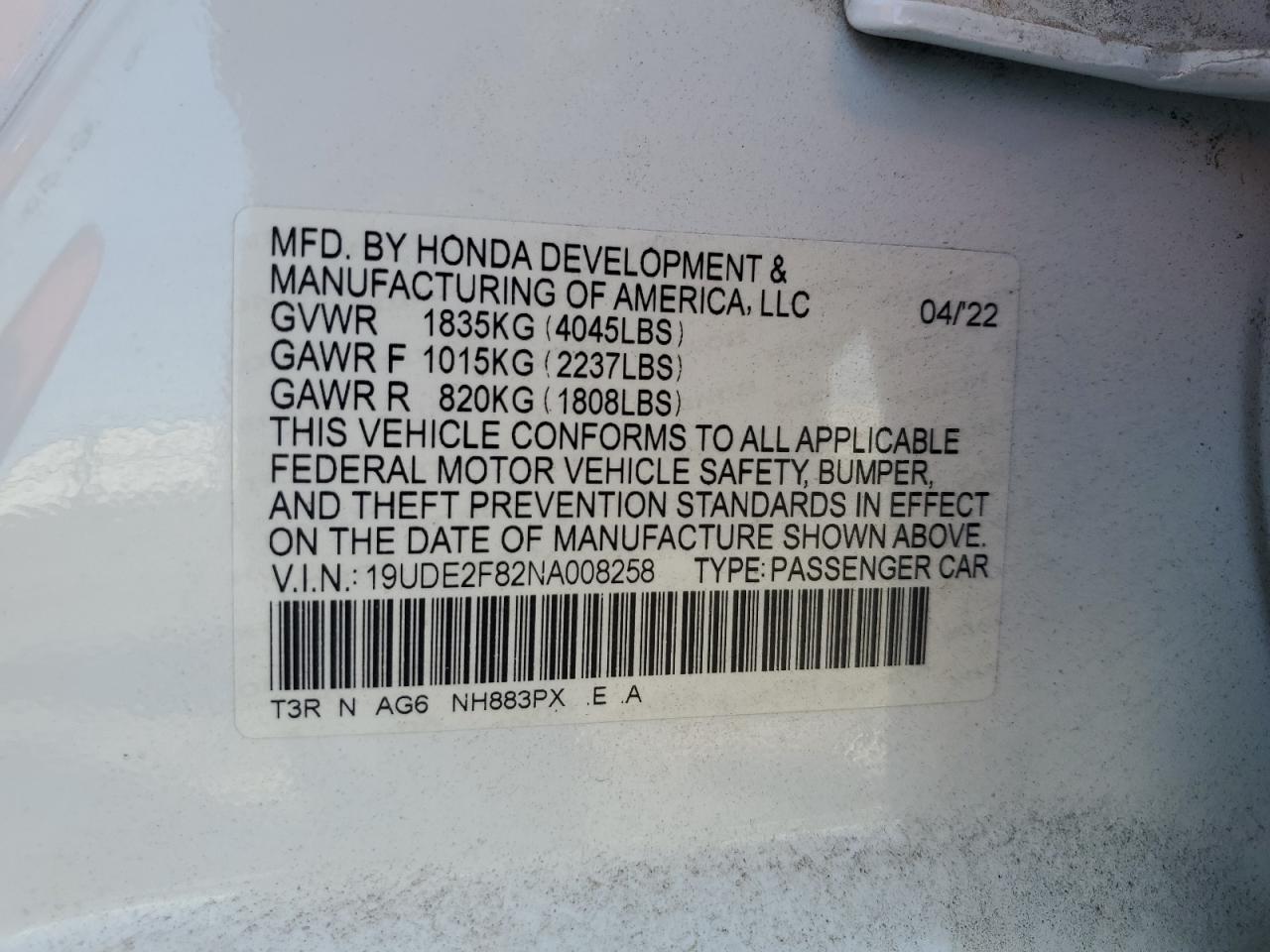 2022 Acura Ilx Premium A-Spec VIN: 19UDE2F82NA008258 Lot: 61946255