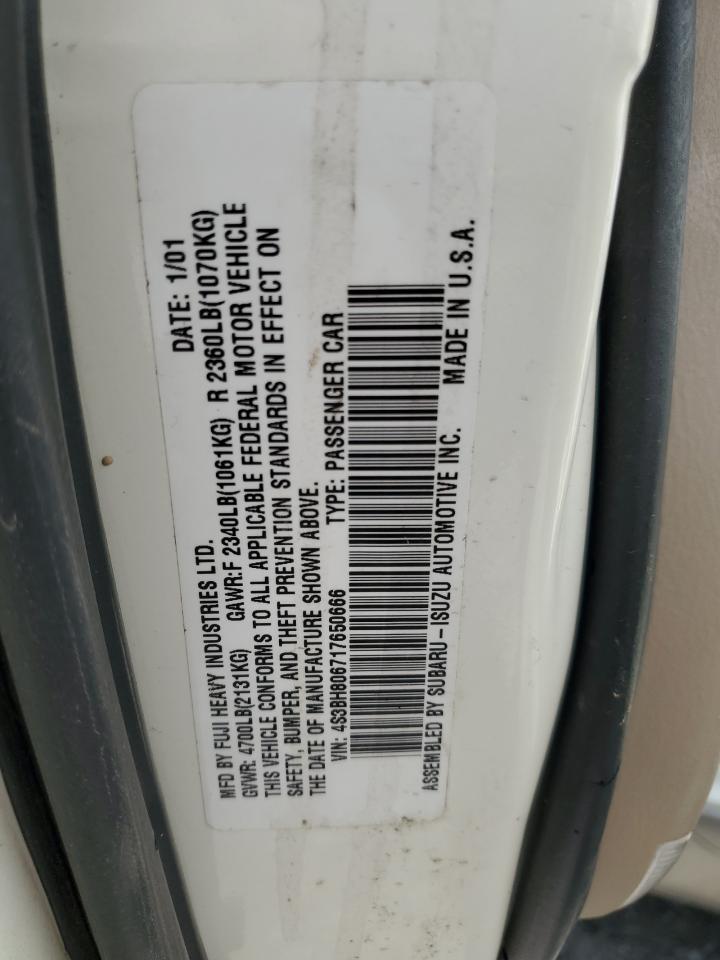 2001 Subaru Legacy Outback H6 3.0 Ll Bean VIN: 4S3BH806717650666 Lot: 61668635