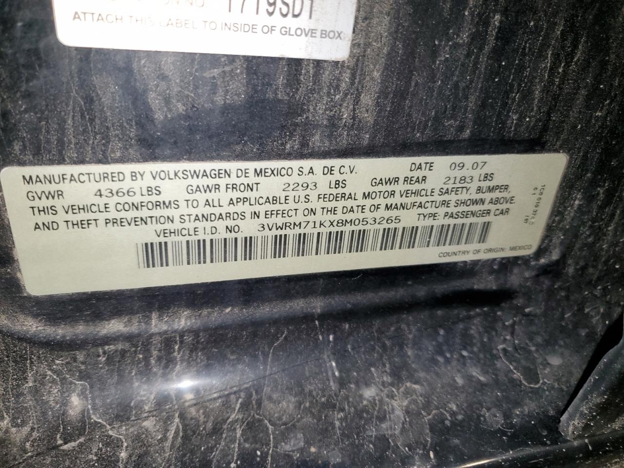 2008 Volkswagen Jetta Se VIN: 3VWRM71KX8M053265 Lot: 61555515