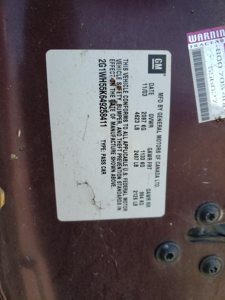 2004 Chevrolet Impala Ls VIN: 2G1WH55K649258411 Lot: 62165475
