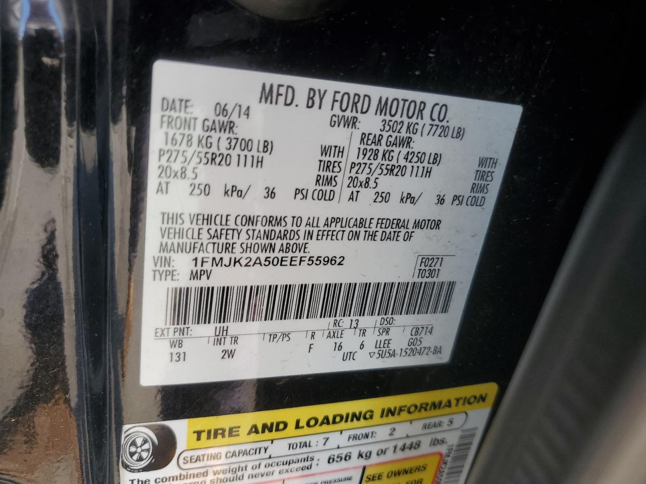 2014 Ford Expedition El Limited VIN: 1FMJK2A50EEF55962 Lot: 59559845