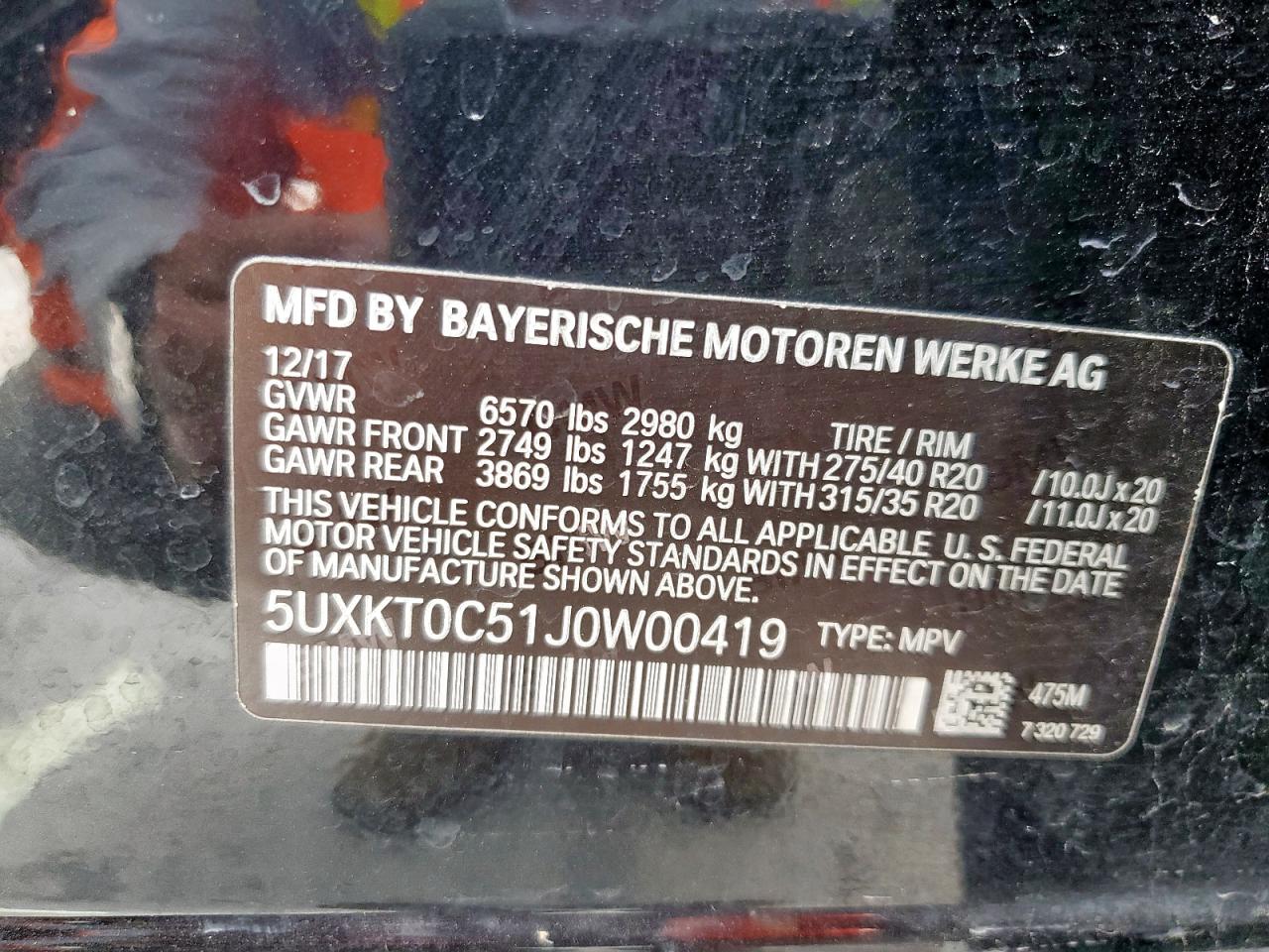BMW X5 2018 VIN 5UXKT0C51J0W00419 фото 14
