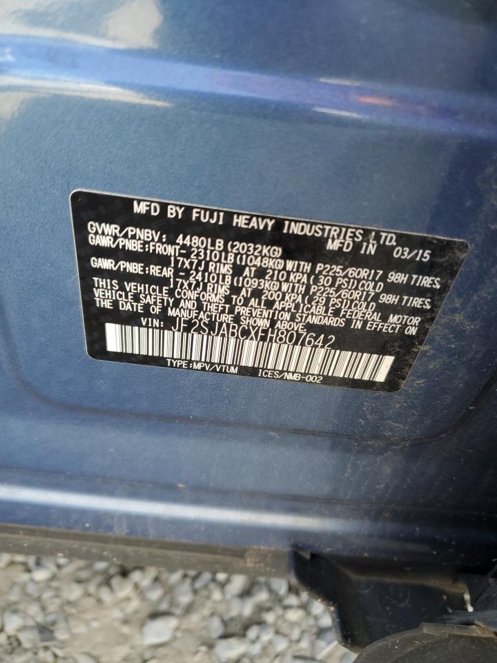 2015 Subaru Forester 2.5I VIN: JF2SJABCXFH807642 Lot: 62260485