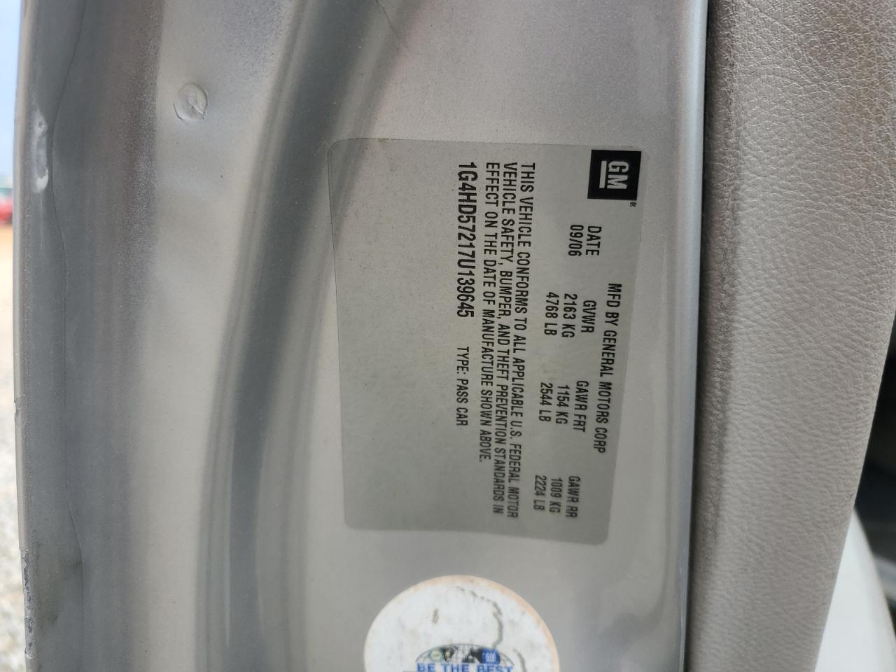 2007 Buick Lucerne Cxl VIN: 1G4HD57217U139645 Lot: 62753165
