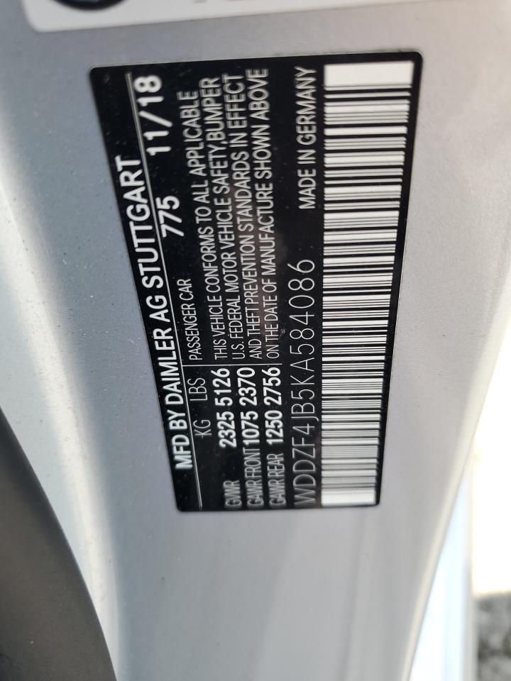 2019 Mercedes-Benz E 300 VIN: WDDZF4JB5KA584086 Lot: 63038215