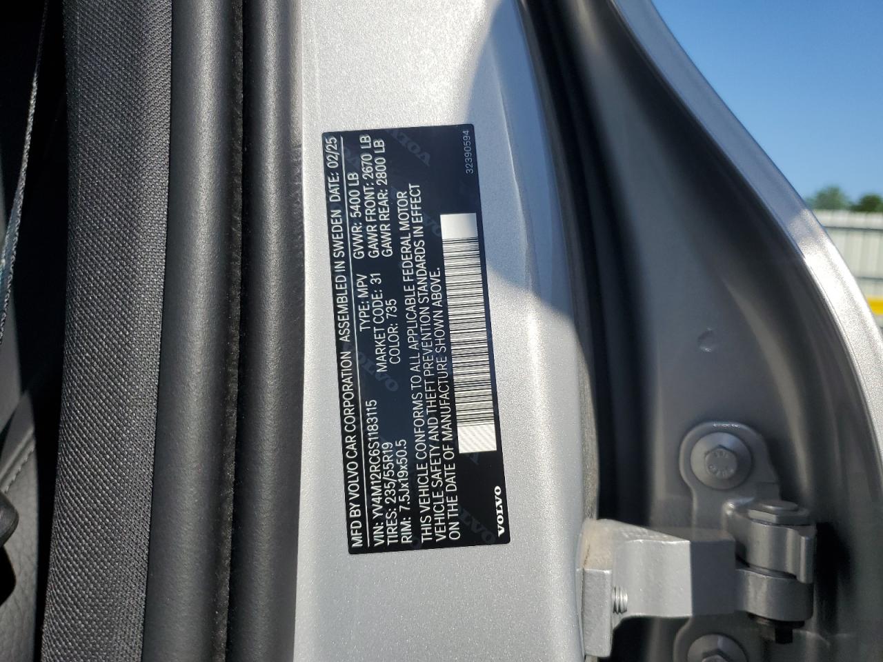 2025 Volvo Xc60 Plus VIN: YV4M12RC6S1183115 Lot: 61904765