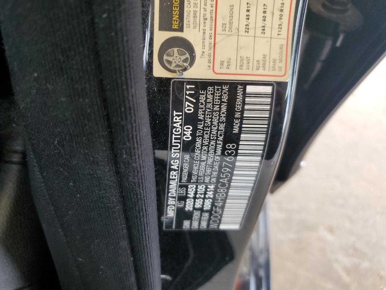 2012 Mercedes-Benz C 250 VIN: WDDGF4HB8CA597638 Lot: 62937105