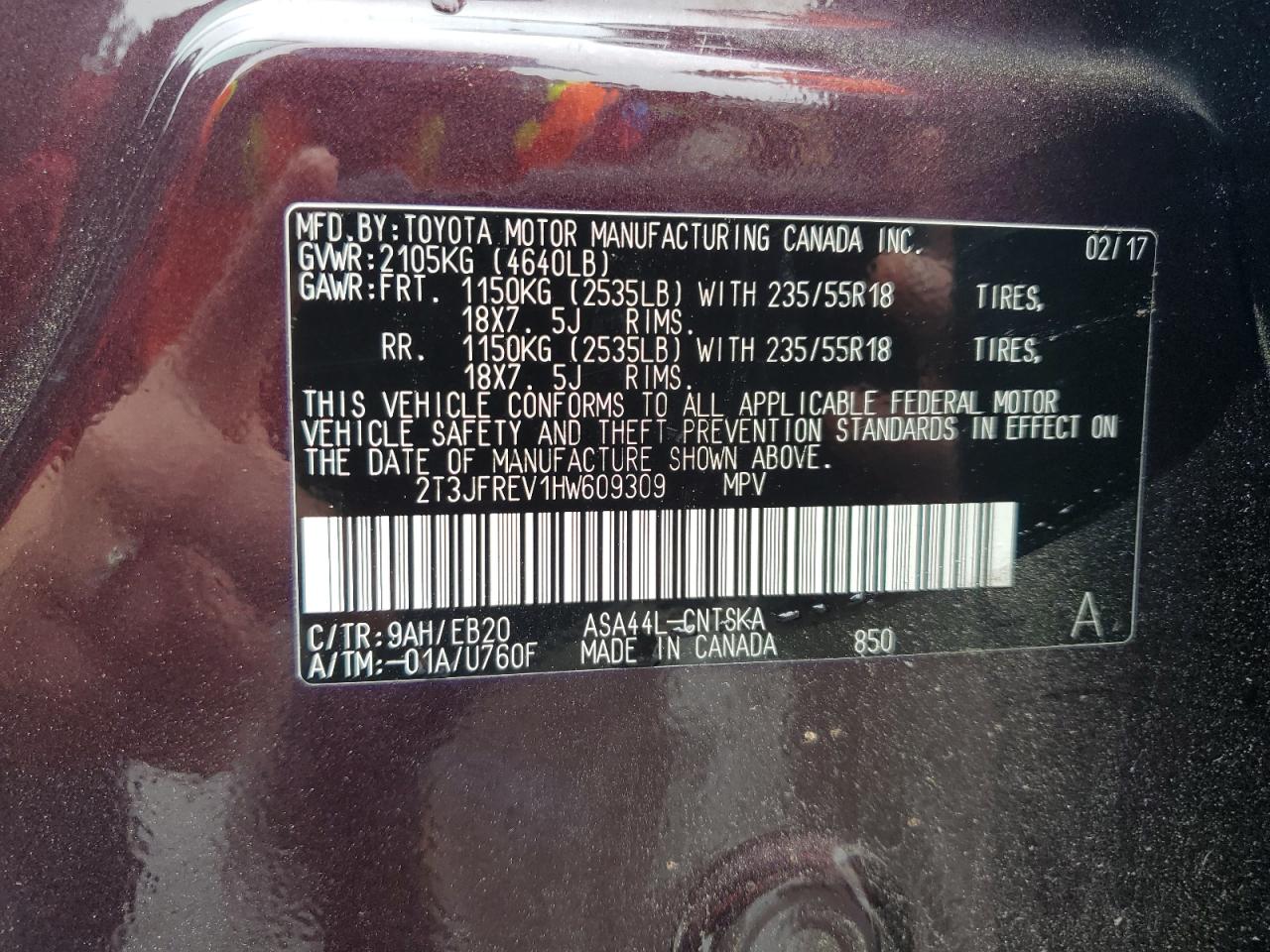 2017 Toyota Rav4 Se VIN: 2T3JFREV1HW609309 Lot: 61359915