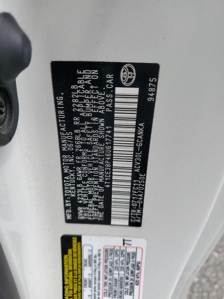 2006 Toyota Camry Solara Se VIN: 4T1CE38P46U617741 Lot: 59741085