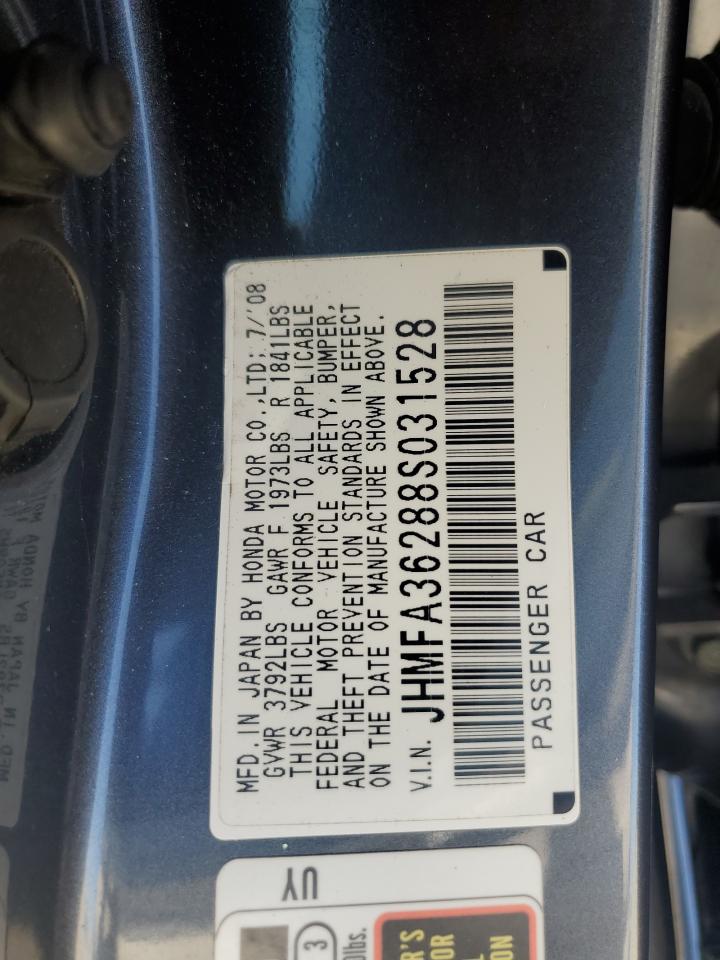 2008 Honda Civic Hybrid VIN: JHMFA36288S031528 Lot: 61213645